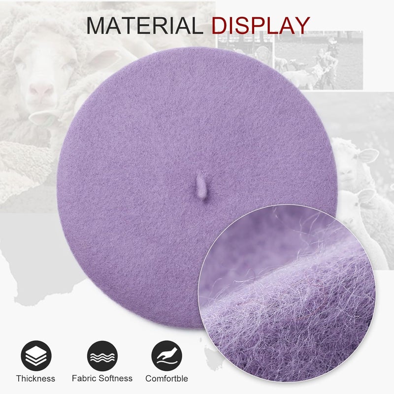 Sumolux Women Beret Hat Wool Vintage French Solid Color Classic Winter Cap - Image 3